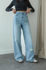 LIGHT BLUE Ripped DETAIL WIDE LEG JEANS 3080