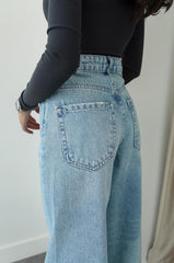 LIGHT BLUE Ripped DETAIL WIDE LEG JEANS 3080