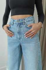 LIGHT BLUE Ripped DETAIL WIDE LEG JEANS 3080