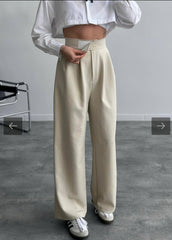 High waisted wide leg sticker detailed pants 3085