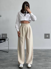 High waisted wide leg sticker detailed pants 3085