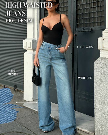 Light blue asymmetrical jean 4027