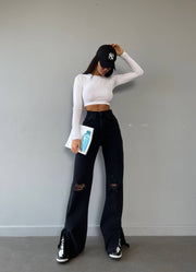 High waisted wide leg ripped jeans 3086