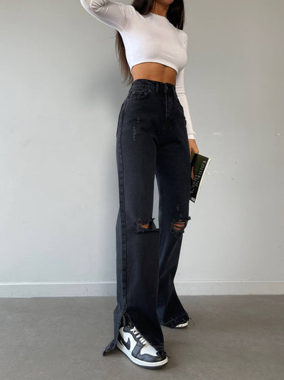High waisted wide leg ripped jeans 3086