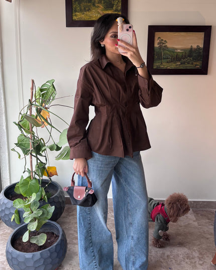 Waist detailed poplin shirts 4076