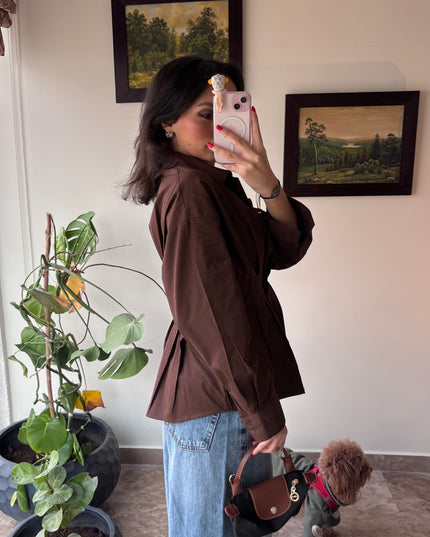 Waist detailed poplin shirts 4076