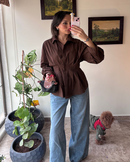 Waist detailed poplin shirts 4076