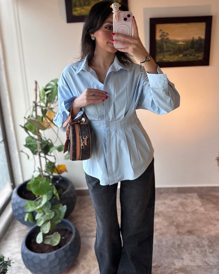 Waist detailed poplin shirts 4076