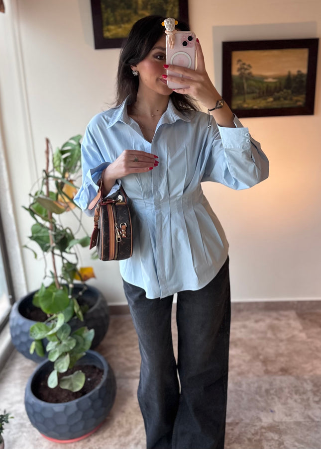 Waist detailed poplin shirts 4076