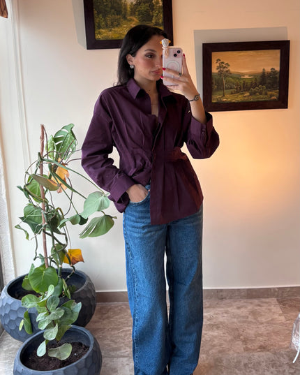 Waist detailed poplin shirts 4076