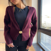 V neck knitwear burgundy cardigan 4002