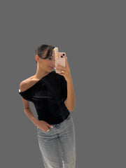 Gold chain shoulder detailed lycra top 4025