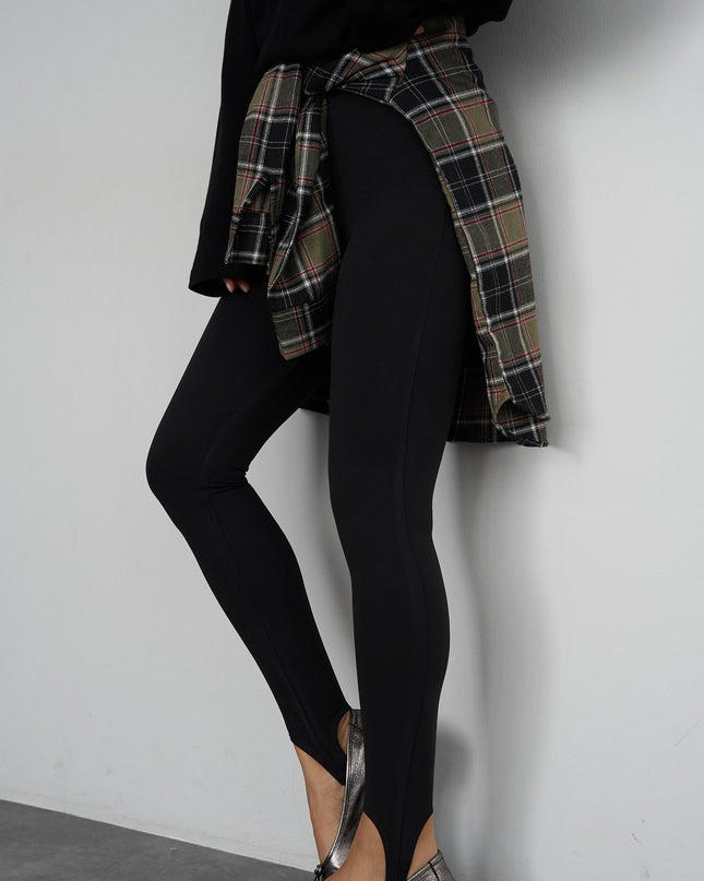 Black cotton body shaping stirrup leggings 4056